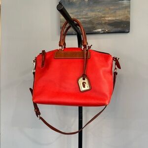 Dooney & Bourke Signature Juliette Red Vachetta Leather Satchel with Brown Trim